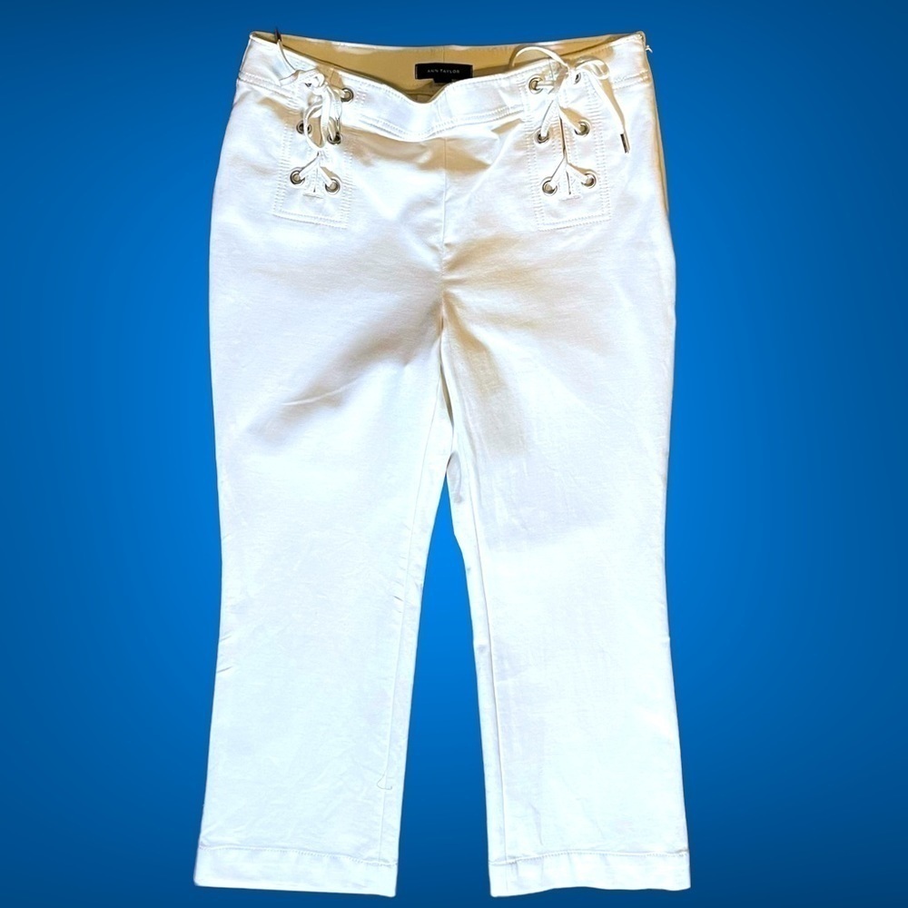 Y2K VTG Ann Taylor Womens White Crop Lace Up Stretch Trouser Pant Sz 6 Nautical